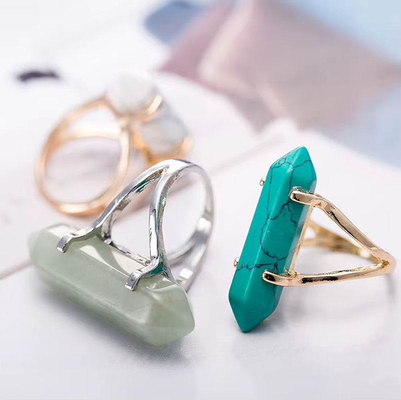 Hexagonal Crystal Stone Chain Ring – Fashion Jewelry for Women