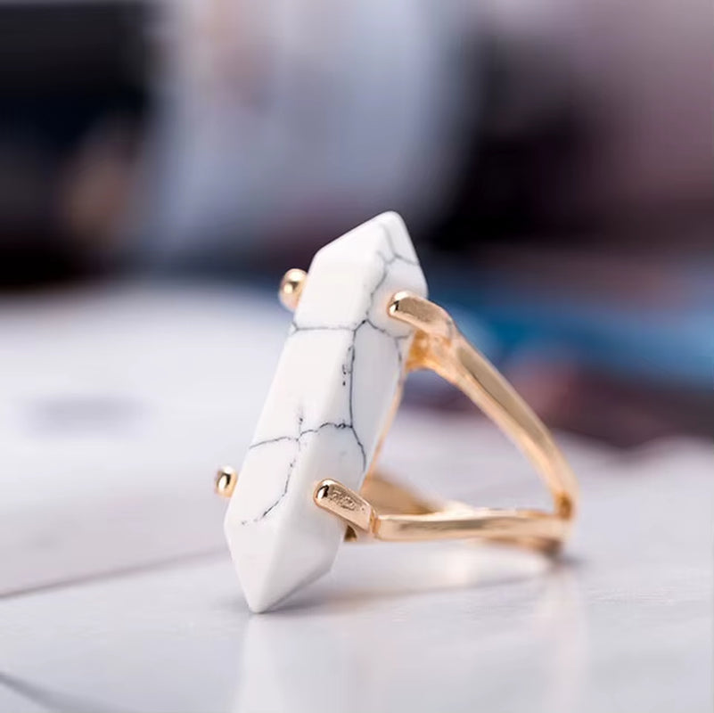 Hexagonal Crystal Stone Chain Ring – Fashion Jewelry for Women