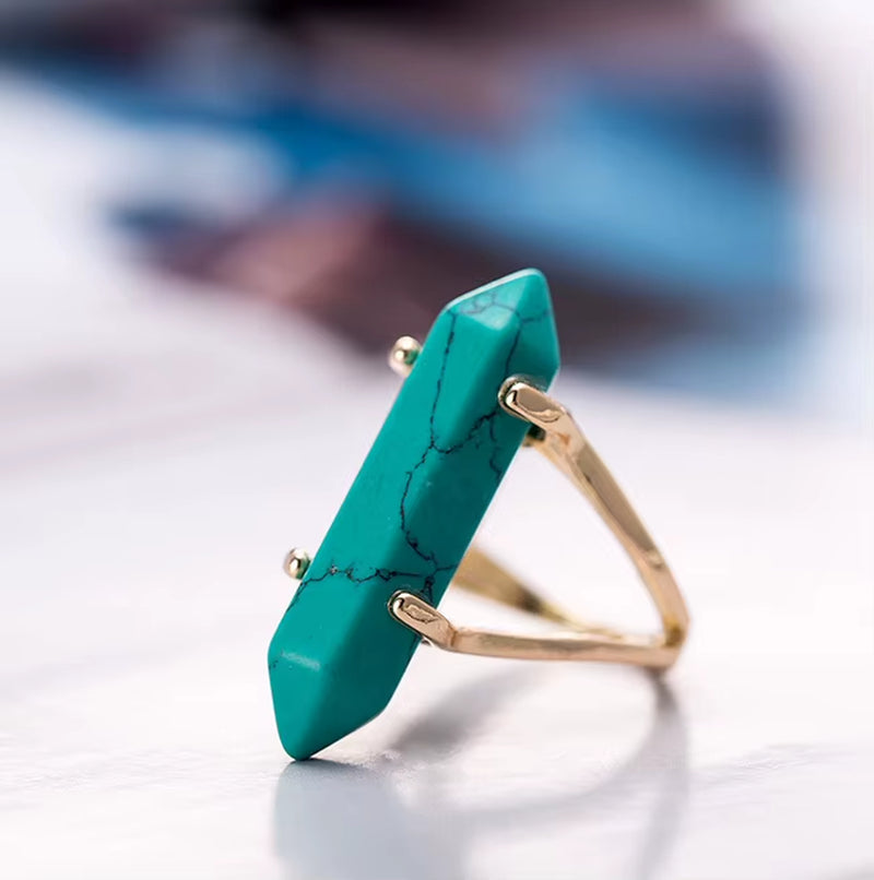 Hexagonal Crystal Stone Chain Ring – Fashion Jewelry for Women