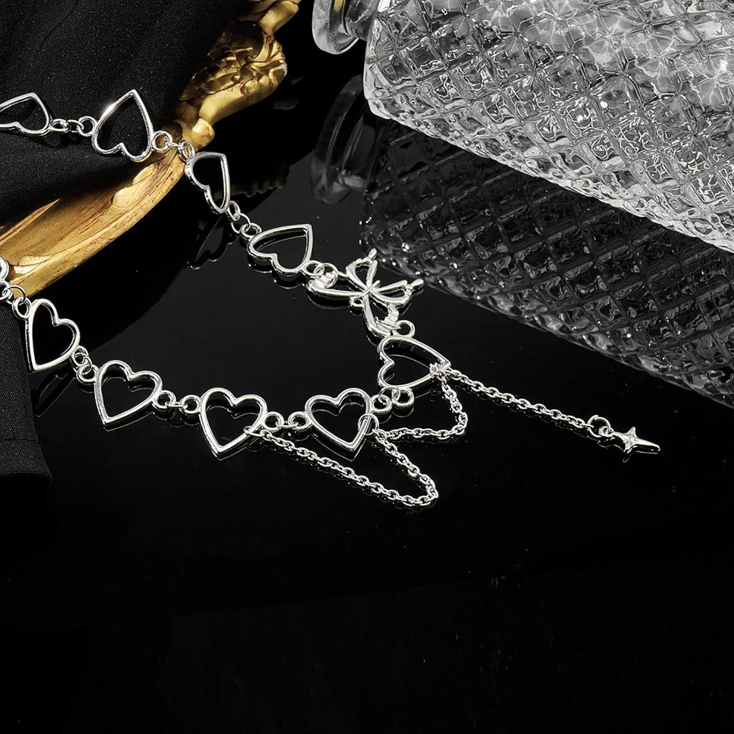 Hexagonal Crystal Column Chain Ring for Women – Fashion Party Jewelry